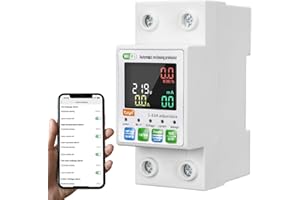 Jadeshay Interruptor Automático WiFi,63A Medidor de Consumo Electrico Monofasico Amperímetro Voltímetro Retroiluminación de Pantalla de Color con Protección contra Sobretensión y Subtensión y Fugas
