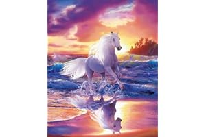 LUOGE Kit de broderie diamant 5D pour adulte, enfant DIY Diamonds by Numbers - Cheval - Kit complet de point de croix - Cristal - Broderie diamant - Pour décoration murale (40 x 30 cm) - H20121206