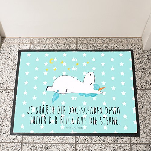 Mr. & Mrs. Panda Fußmatte Druck Einhorn Sternenhimmel – 100% handmade in Norddeutschland – Einhorn, Einhörner, Unicorn, Sterne, Dachschaden, Verrückt, Sternenhimmel, crazy, witzig, lustig Fussmatte, Fußmatte, Türvorleger, Schmutzmatte, Fussabtreter, Matte, Schmutzfänger Einhorn, Einhörner, Unicorn, Sterne, Dachschaden, Verrückt, Sternenhimmel, crazy, witzig, lustig - 3