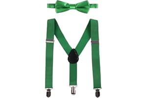 FYMNSI Infantil Bebé Niños Niñas Conjunto Tirantes y Pajarita Longitud Ajustable Elástico Y-Forma 3 Pinzas Ancho 2.5 cm con Puntos Raya Color Sólido Accesorio de Pantalón Cumpleaños Sesión de Fotos