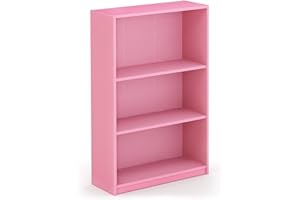 Furinno JAYA Simple Home 3-Tier Adjustable Shelf Bookcase, Pink