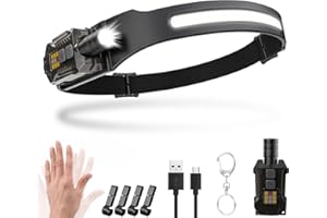 ‎MLIAIMCE Stirnlampe LED Wiederaufladbar,2000 Lumens 230° Weitwinkel Zoombare Kopflampe mit Sensor,9 Lichtmodi mit UV Lampe,Abnehmbare magnetische Leichtgewichtig Stirnlampen,für Camping,Joggen,Wandern,Angeln