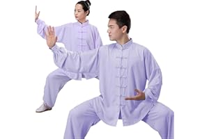 HFCY Cinese Tradizionale Arti Marziali Kung Fu Tai Chi Abbigliamento per Uomo Donna Manica Lunga Camicia Pantaloni Formazione Uniforme Primavera, viola chiaro - S
