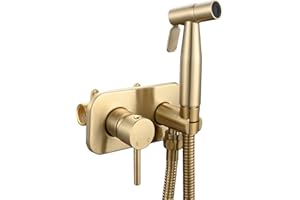 Tecmolog Acier Inoxydable Douchette WC Kit en Bidet Portable Tuyau de Douche Eau Chaude et Eau Froide Bidet Toilette Kit Complet, Or Brossé, WS024J2F2