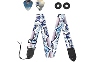 Hennaja Guitar Strap, Guitar Strap with Leather End Length Adjustable 2 Pick Holders & 2 Matching Picks For Electric Guitar, Acoustic Guitar and Bass - Unique Gift For Guitarist