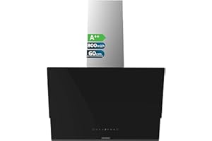 Cecotec Campana Extractora Decorativa 60 cm Bolero Flux DT 608001 Glass Black A++, 210W, Iluminación LED, Succión 800m3/h, Control Táctil, 3 Niveles, Filtro Carbono, Hand Movement, Delay Function