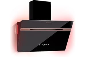 Klarstein Alina 3.0 Cooker Hood - 60cm Angled Extractor Hood, 600 m³/h Air Flow, A++ Energy Efficiency, LED Lighting, Quiet 37 dB, Touch Control, Black, Ducted & Recirculating
