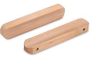 SYZOW 6 pièce Poignée de meuble en bois – Poignée en bois de Longueur 100mm,Hole Distance 64mm – poignées de placard en bois (Couleur du Bois)