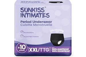 SUNKISS INTIMATES Jednorazowa bielizna okresowa dla kobiet z ciężkim przepływem, bezzapachowe niezbędne artykuły poporodowe, czarna, XXL, 10 sztuk