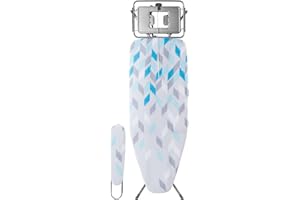 Kadax Składana deska do prasowania z wtyczką, regulacją wysokości, zdejmowanym pokrowcem, rękawem do prasowania oraz uchwytem na żelazko i wspornikiem na kabel (jasnoniebieska)