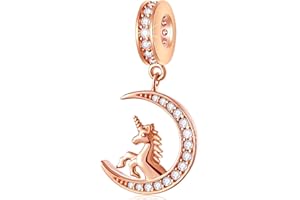 GLOWDAS Or rose animaux compagnie charms pour bracelet européen, chien maman bebe, ours flamant rose papillon perroquet crocodile chat licorne lapin pendentif en argent sterling, pour saint valentin/famille