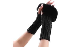 XIAOHAWANG Winter Arm Warmers Women Knit Wrist Warmers with Thumb Hole Faux Fur Fingerless Gloves
