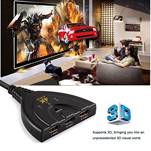 Maxesla HDMI Switch 4K UHD 3 Port Umschalter 3D Ready Dolby Digital Intelligenter Switch HDMI Kabel Schalter 3 IN / 1 OUT Splitter Adapter für HDTV, Blu-Ray, DVD Player, Cable Box, PC, PS3/PS4, Xbox 360/One, usw. - 3