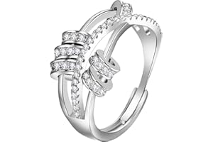 JewelryWe Anello di ansia da donna in acciaio inossidabile ipoallergenico Fidget Spinner Anelli regolabili aperti per alleviare lo stress, Acciaio inossidabile