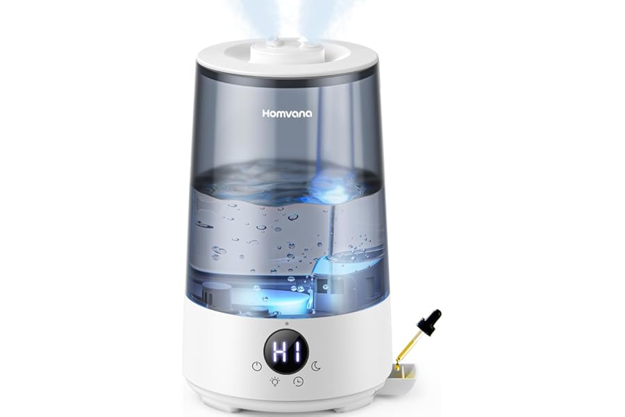Homvana Top-Fill Humidificador Bebes Mocosy Tos, Cool Mist(3.6L,Gris) | 34 Horas de Funcionamiento, con Bandeja de Aroma