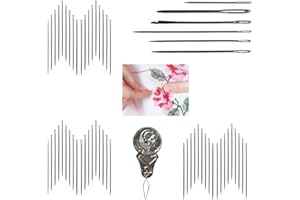 BEICHI World Trade 61 Pezzi Aghi per Cucire a Mano, Aghi da Cucito Assortiti per Sartoria da Rammendo Maglieria DIY, Asola Occhiello Cruna Grande, con Ago per Cucire la Pelle il Cuoio