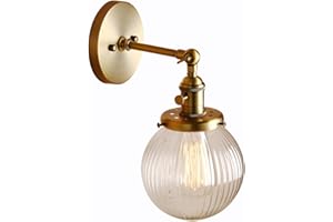 PathsOn 15cm Industrial Modern Vintage Retro Wall Lights, Loft Bar Kitchen Sconce Lights Lamp Fixture with Ribbed Globe Clear Glass Light Shade (Antique)