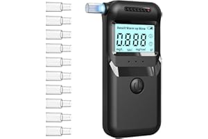 HIGHSPIRIT Breathalyser Police Accurate, High Precision Per Mille Meter with Digital Colour LCD Display, Professional Alcohol Meter with 10 Mouthpieces for Use at Home or at Parties
