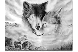 MINRAN DECOR Toile Peinture Chambre Peinture Art Peinture Noir Et Blanc Loup Animal Photo Affiche Oeuvre Aucune Encadrée Core Décoration De La Maison,60x80cm