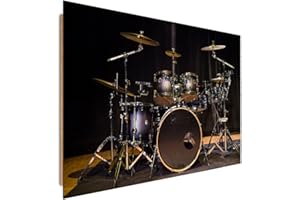 Feeby Frames, Tableau mural, Tableau Déco, Tableau imprimé, Tableau Deco Panel, 40x50 cm, MUSIQUE, INSTRUMENTS, BATTERIE, BRUN
