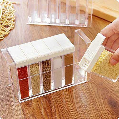 6/Set Spice Shaker Würze Flasche, jar Gewürz Container mit Tablett, klar Würze Rack Gewürzbehälter, Aufbewahrung Rack Küche Zubehör – Multi Farbe - 4