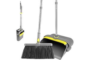 TOSAVGA Kehrschaufel Set, Besen und Kehrschaufel Set mit Langem Stiel, Aufrecht Kehrbesen mit Schaufel, handfeger Langer stiel & kehrblech mit langem stiel für die Bodenreinigung in Küche, Haushalt