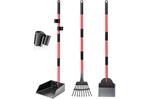 CJYMMFAN Ramasse-Crottes, RâTeau & Pelle pour Chien avec Long Manche MéTal Ajustable, Pelle Crotte Robuste avec Sacs à DéChets pour la Cour, Les Promenades, l'herbe et Les Feuilles de Jardin