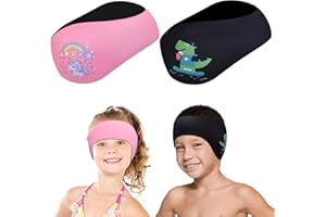 FUNYORD Schwimmen Stirnband Kinder, Neopren Schwimmband, Schwimm Stirnbänder mit Klettverschluss, Ohren Schutz Wasserdichtes Kopfband für Kinder, Erwachsene (Rosa+schwarz sizeL)