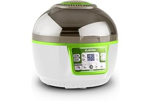 KLARSTEIN VitAir Turbo - Friteuse électrique sans huile, air fryer, Sans huile, Capacité de cuisson de 9L, Chauffage infrarouge halogène, 1400W , 50-230 ° C, Minuterie, Ecran LCD, Vert-blanc