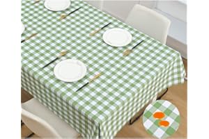BCKAKQA Wipe Clean Table Cloth Square 120x120cm PVC Wipeable Waterproof Tablecloth Stain Resistant Vinyl Plastic Table Cover for Kitchen Dining Courtyard Party Picnic Indoor Outdoor (Green/White Checked)
