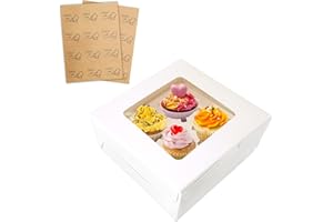 LEEGOHI 24 Packs White Cupcake Boxes 4 Holes with Window (6.3x6.3x3 Inches), Rectangle Cup Cake Boxes for Cupcakes Muffins Desserts, Suitable for Home Baking, Party, Wedding, Christmas, halloween, Cake Shop