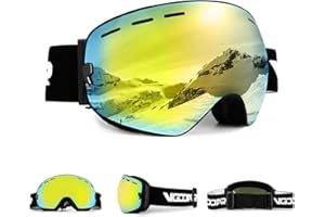 Vgooar OTG Ski Goggles, Frameless Ski Goggles with Anti-Fog Double Spherical Lens, 100% UV400 Protection Ski Snow Goggles for Men/Women