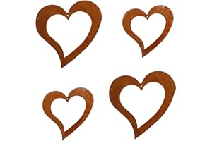 ‎ROSTIKAL Rostikal Rost Deko Herz 4er Set - Handgefertigte Edelrost-Hänger aus Metall - Robust & Wetterfest - Nachhaltige Frühlingsdeko für Garten, Balkon, Wohnzimmer & Fenster