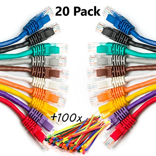 MultiKable – CAT5E Netzwerk Ethernet -Patch-Kabel [ 0.5M ] UTP – mit 2x RJ45 Stecker Set “20 Stück, 10 Farben “ (100 Kabelbinder in der Packung enthalten) 0.5 meter - 3