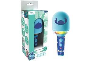 LEXIBOOK, Disney Stitch, Micrófono inalámbrico con Altavoz y Luces, 4 modificadores de Voz, Efectos de luz Multicolor, Batería Recargable, MIC280D