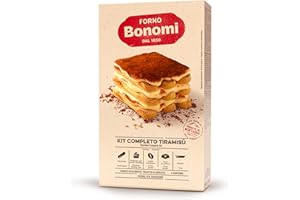Forno Bonomi Kit Tiramisù. Il kit completo per la preparazione del tiramisù aggiungendo solo latte, senza bisogno di cottura. La confezione contiene 6 porzioni.