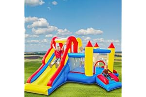 Ballsea Hüpfburg, Aufblasbare Hüpfburg mit Langer Rutsche, Indoor/Outdoor Spielplatz, Sicherheitszertifiziert, Mehrere Spielbereiche, für Kinder 3-10 Jahre, 375 x 305 x 195cm (mit Gebläse)