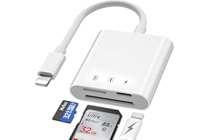 DENLANE SD Card Reader for iPhone iPad, 3 in 1 Memory Card Reader for iPhone Camera Card View with MicroSD/TF Slot for Trail Game Camera, Photography Memory Card Adapter, Charging and Reading Simultaneously