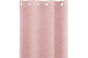 Deconovo Blackout Curtains, Eyelet Constellation Gold Printed Energy Saving Curtains for Baby Nursery, 46 x 90 Inch(Width x Length), Coral Pink, 2 panels
