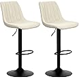 HOMCOM Modern Bar Stools Set of 2, Height Adjustable Swivel Bar Chairs with Backrest, Gas Lift and Footrest, Chenille Barstools for Breakfast Counter, Kitchen Island, Beige
