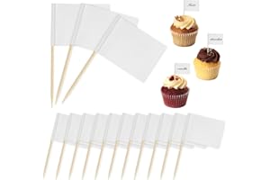 Aster 100Pcs Food Flags, Food Labels for Buffet, Blank Toothpick Flag Cheese Markers DIY Stick Flags Charcuterie Labels Party Decoration Cocktail Picks for Party Bar Sport Events(White)