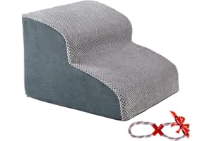 A.FATI Dog Stairs for Small Dogs, 2 Steps Dog Ramp Made of High Density Foam for Couch, Sofa, Non-Slip Pet Stairs, 30 cm High, with Dog Toy Rope (Grey)
