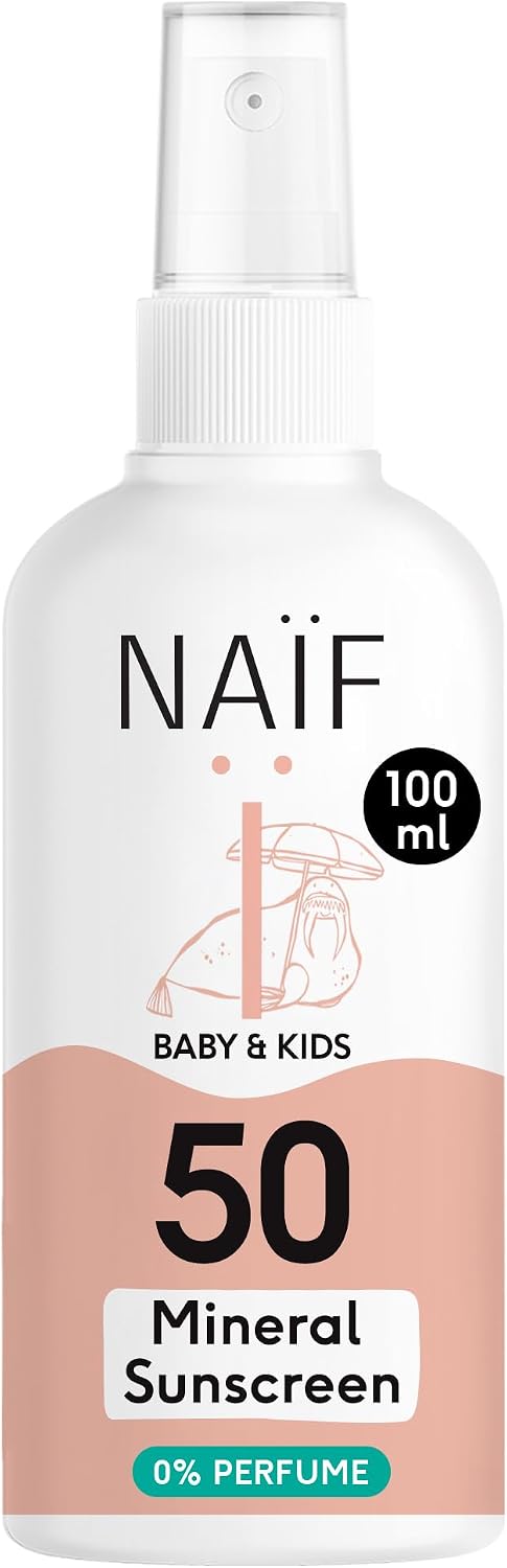 Naïf - Spray protector solar mineral - Bebé y niño - 0% perfume - FPS 50 - Spray sin octocrileno - Protección UVA y UVB - Resistente al agua - Dermatológicamente probado - Sin microplásticos - 100 ml