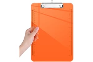 Piasoenc Cartelline portablocco in plastica, traslucido con profilo basso, portablocco viola con righello, portablocco per ufficio, materiale scolastico, formato lettera 31 x 22 cm,Arancione