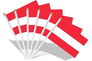 AhfuLife Klein Österreich Flaggen für Österreich Deko, 15 Stück Österreichische Mini Handgehaltene Flaggen Fahne mit 30cm weißem Pole für 26. Oktober Nationaltag Party Zuhause Garten Bar Dekoration