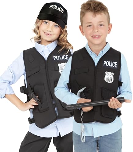 GETRICH Accessoire Policier Enfant, Accessoire Police Enfants avec Menottes Enfant, Policier Badge, Police Costume Accessoires pour Halloween, Fêtes de Carnaval, Jeux de Rôle, Evénements à Thème