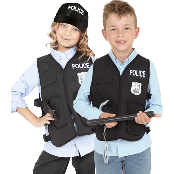 TNEDFOD Kit 4 Pièces Accessoires Police Enfant - Badge, Menottes, Talkie-Walkie & Sifflet Pour Déguisement Amusant