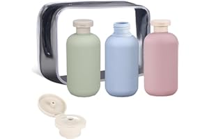 Chausa Lot de 3 bouteilles de voyage en silicone - 300 ml Anti-fuite Avec trousse de toilette Pour shampooing, gel douche et après-shampoing