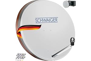 SCHWAIGER 531 Installation Sat Kit Satellite Parabole Quad LNB numérique 8X fiches F 7mm Antenne Sat en Acier Kit Complet Gris Clair 74,5 x 84,5cm