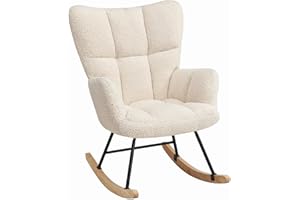 ‎HAIYIZUHAUSE HaiYiZuhause Schaukelstuhl, Moderner Sessel mit hoher Rückenlehne, Weicher Relaxstuhl & Stillsessel für Wohnzimmer, Schlafzimmer, Babyzimmer & Leseraum, Schaukelstuhl für Innen (Beige)